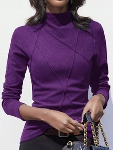 Sudadera con cuello alto y forro térmico para mujer, nuevos lanzamientos de otoño/invierno 2024, tejido de punto de canalé con diseño térmico de intarsia para uso casual