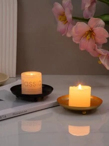 1pcNordic Iron Candlestick Creative Simple European Romantic Candle Cup Table Decoration Disc Candlestick, Suitable For LED Candles And Wax Candles, Spa, Bathroom, Wedding, Home Decoration, Gifts - Black - View 4