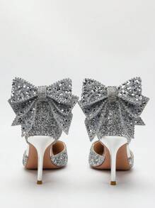 Rhinestone Butterfly 9cm High Heel Shoes, Detachable Silver Chain Decorations, Premium Party Heels