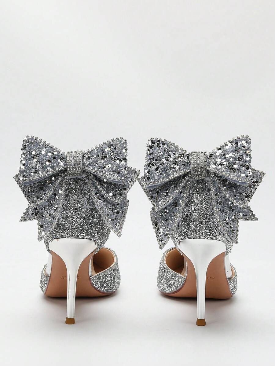 Rhinestone Butterfly 9cm High Heel Shoes, Detachable Silver Chain Decorations, Premium Party Heels