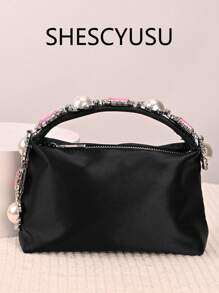Bolsa de noite elegante para senhoras, bolsa de noite com strass em forma de lágrima de pérola falsa, bolsa de mão retrô de cetim, bolsa de festa de celebridades, leve e portátil, em formato de caixa de bento, corrente removível, adequada para uso diário ou festa à noite, bolsa para mulheres elegante, luxo