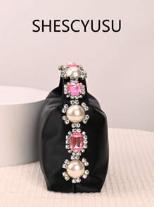 Bolsa de noite elegante para senhoras, bolsa de noite com strass em forma de lágrima de pérola falsa, bolsa de mão retrô de cetim, bolsa de festa de celebridades, leve e portátil, em formato de caixa de bento, corrente removível, adequada para uso diário ou festa à noite, bolsa para mulheres elegante, luxo