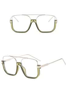 1pc Retro Design Selfie Dual-Beam Shaped Metal Thick Oversize Eyeglasses, Multi-Color, Metal Hinge, Classic Vintage 3D Style, Fashionable Non-Prescription Glasses