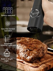 1pc/2pcs Electric Pepper And Salt Grinder , Battery Powered Adjustable Of Coarseness Black Pepper Grinder Mill , Automatic Grinding For BBQ Restaurant Kitchen For White Pepper, Black Pepper, Sea Salt, Cumin.