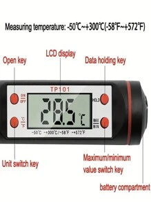 Termômetro Digital de Carne de Leitura Instantânea com Sonda - Perfeito para Churrasco, Churrascos e Uso na Cozinha - Inclui Bateria