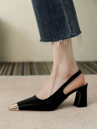 Fall/Winter French Style Open Back Sandals For Women, Square Toe High Heel Thick Heel, New Summer Design Shoes,Elegant,Party