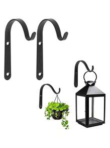 2pcs/1pc-Iron Wall Hooks For Hanging Plant Lanterns, Plant Hangers For Bird Feeders Fence Metal Brackets, Wind Chimes, Mason Jar Wall Sconces, Lightweight Outdoor Indoor Rustic Home Decor - Black - View 1