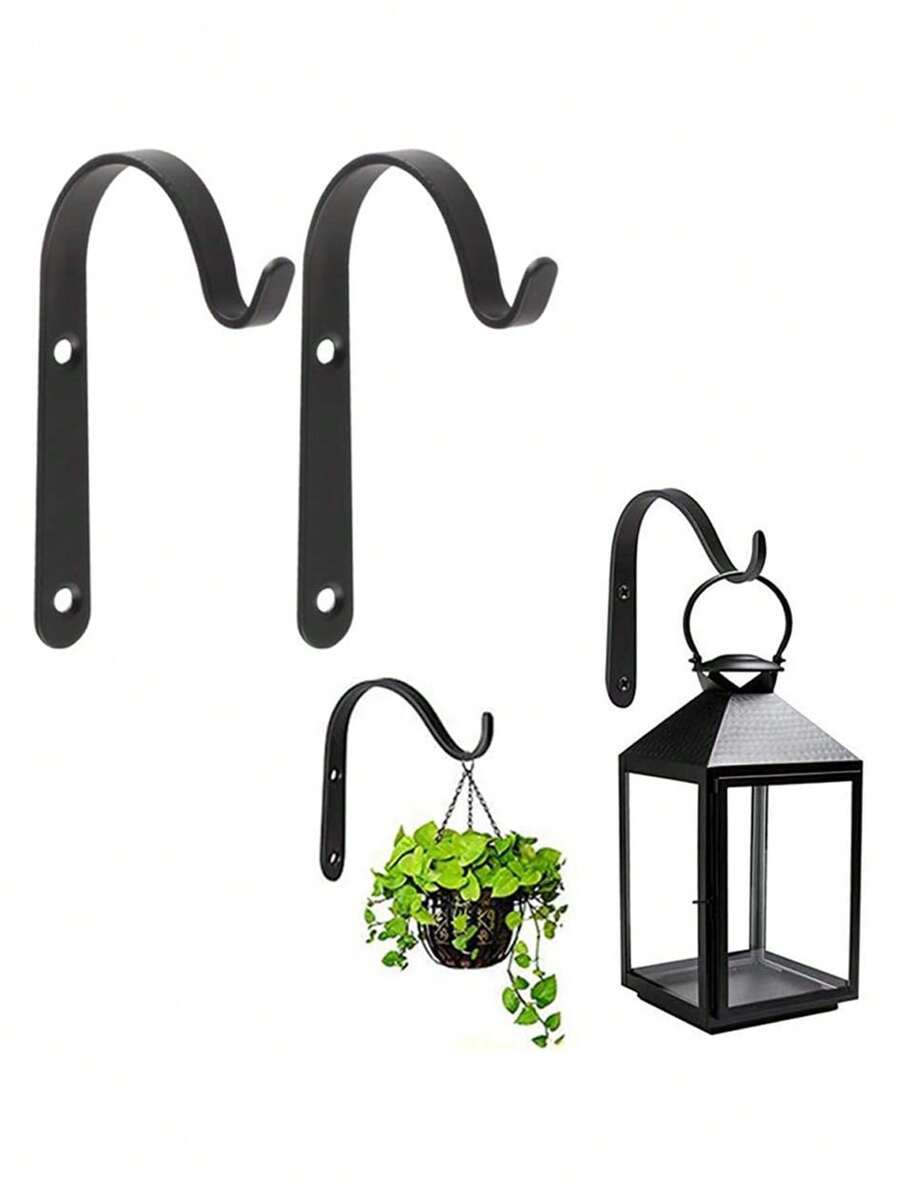 2pcs/1pc-Iron Wall Hooks For Hanging Plant Lanterns, Plant Hangers For Bird Feeders Fence Metal Brackets, Wind Chimes, Mason Jar Wall Sconces, Lightweight Outdoor Indoor Rustic Home Decor - Black - View 1