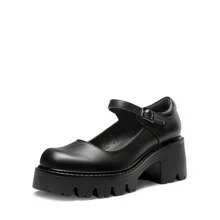 DREAM PAIRS Femmes Chunky Plateforme Mary Janes Chaussures Boucle Sangle Bout Rond Appartements Bouche Peu Profonde Japonais Doux Lolita Princesse Chaussures - Noir-PU - Voir 1