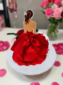 Goddess Silhouette Chiffon Cake Topper, Suitable For Birthday Party, Mother's Day Party, Wedding Party - Red - View 4