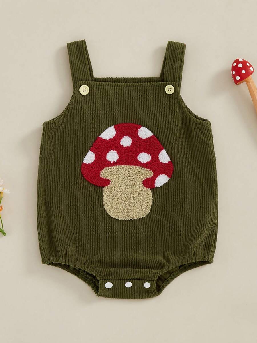 Baby Romper, Sleeveless Embroidery Ladybug Bee Fruit Mushroom Bodysuit Overalls For Girls Boys - Green - View 1