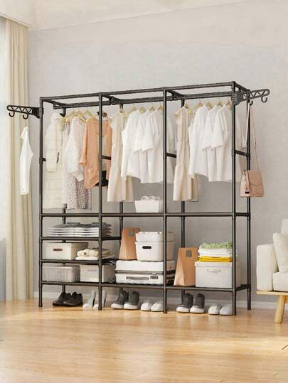 Dulap de 1 bucată pentru îmbunătățirea spațiului, multifuncțional, de dimensiuni mari, cu trei rânduri, de la podea la tavan, dulap pentru pălării, raft de depozitare, suport pentru pantofi, cu cârlige, stabil, la modă, ușor de dezasamblat și de asamblat, portabil, potrivit pentru depozitare în dormitor, sufragerie, birou, studiu, ca cadou de festival pentru copii, cadou de Crăciun.