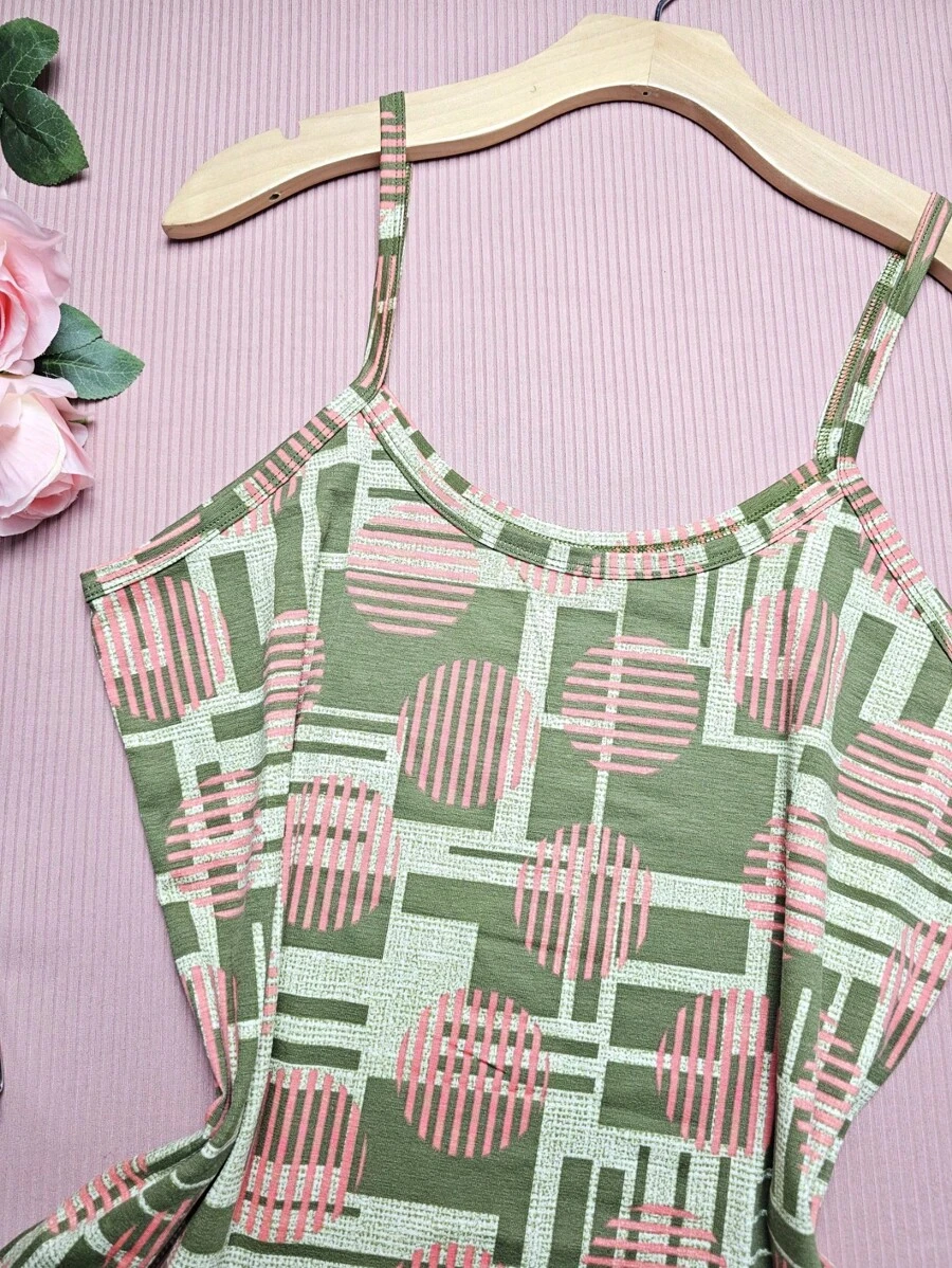 FASHION Women's Tank Top Plus Size Straps G1 Stretches Well NEW Prints - G1 Dark Green Round Bar - View 1