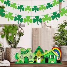 1Set St. Patrick Day Green Farmhouse Wooden Tabletop Decorations Sign Table Centerpiece Lucky Clover Coins Jar Green Shamrock Rainbow Sign For Farmhouse St. Patrick Day Theme Party Decor Dinner Party Coffee Bar Irish Table Topper Decor