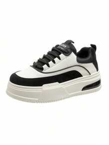 Zapatillas deportivas para mujer,  Zapatillas de cuña para mujer, zapatillas de cuña para mujer, Zapatillas de deporte de PU, cómodas y modernas zapatillas de suela gruesa, zapatillas simples con cordones,zapatillas de tacón alto a la moda, Ideal para uso casual y correr. - Negro - Ver 9