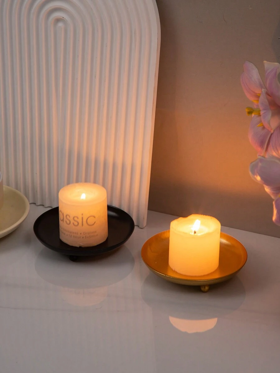 1pcNordic Iron Candlestick Creative Simple European Romantic Candle Cup Table Decoration Disc Candlestick, Suitable For LED Candles And Wax Candles, Spa, Bathroom, Wedding, Home Decoration, Gifts - Black - View 1