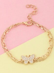 1pc Girls' Rhinestone Butterfly Gold Anklet, Suitable For Daily Wear - Butterfly - View 6