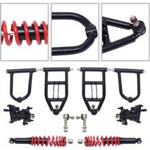 SHZICMY 340mm Front Suspension Swingarm Kit Upper/Lower Suspension Shock Swing Arm Assembly With Steering Strut Knuckle&Wheel Hub For Electric ATV Go Kart Quad Buggy, Black+Red - 黑色和紅色 - 查看 4