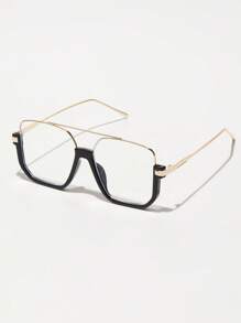 1pc Retro Design Selfie Dual-Beam Shaped Metal Thick Oversize Eyeglasses, Multi-Color, Metal Hinge, Classic Vintage 3D Style, Fashionable Non-Prescription Glasses