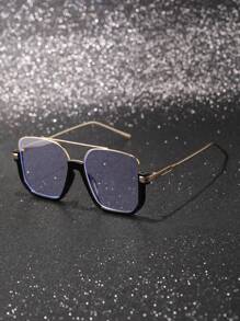 1pc Retro Design Selfie Dual-Beam Shaped Metal Thick Oversize Eyeglasses, Multi-Color, Metal Hinge, Classic Vintage 3D Style, Fashionable Non-Prescription Glasses