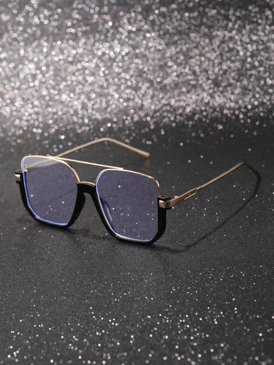 1pc Retro Design Selfie Dual-Beam Shaped Metal Thick Oversize Eyeglasses, Multi-Color, Metal Hinge, Classic Vintage 3D Style, Fashionable Non-Prescription Glasses