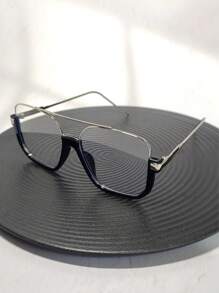 1pc Retro Design Selfie Dual-Beam Shaped Metal Thick Oversize Eyeglasses, Multi-Color, Metal Hinge, Classic Vintage 3D Style, Fashionable Non-Prescription Glasses