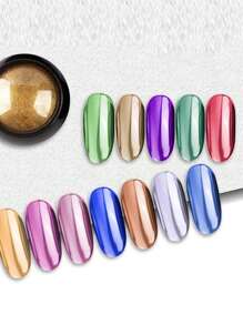 12 Stück magisches Spiegelnagelpulver, holografisches Lasernagelpulver-Pigment, glänzendes glitzerndes Nagelkunstpulver mit doppelseitigem Lidschattenpinsel für Maniküre