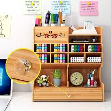 Wooden Multilayer Pencils Desk Storage Holder Desktop Sundries Storage Rack