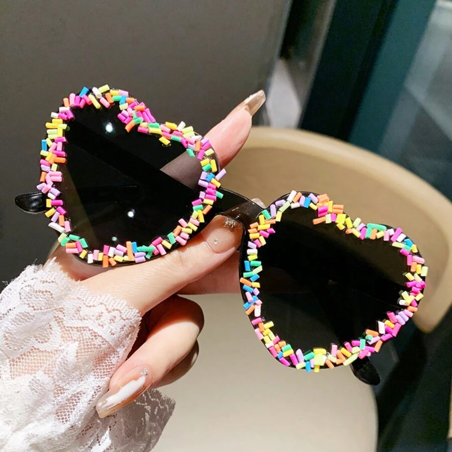 1 Peça Óculos de Moda de Impressão Gradiente Colorido, Padrão Abstrato em Forma de V, Estilo de Rua Casual Fofo, Lente de PC para Praia, Viagem, Uso em Todas as Estações para Férias na Praia, Ao Ar Livre, Viagem