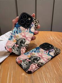 1 件时尚豹纹蝴蝶结和拼贴图案仿皮软保护手机壳，适用于 Apple 和 - 彩色 - 查看 3