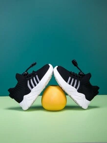 Sepatu Sneakers Olahraga Luar Ruangan Kasual Anak-Anak Model Baru, Sederhana, Lembut, Bernapas, Anti Selip, Ringan, Bertali Rendah, Cocok untuk Semua Musim - Hitam dan Putih - View 5