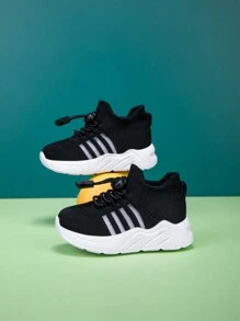 Sepatu Sneakers Olahraga Luar Ruangan Kasual Anak-Anak Model Baru, Sederhana, Lembut, Bernapas, Anti Selip, Ringan, Bertali Rendah, Cocok untuk Semua Musim - Hitam dan Putih - View 6