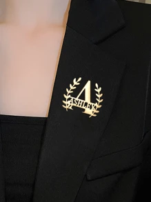 1 件女士定制字母名称橄榄枝胸针，时尚优雅定制字母纽扣胸针，个性化不锈钢铭牌珠宝适合西装配饰，节日生日礼物 - 彩色 - 查看 2