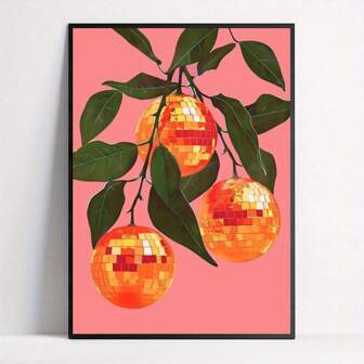 [Oljemålningsstil] Retro rosa discokula och orange canvastavla - Vintage Dopamine köksdekor, valfri ram, lämplig för hem, kontor, sovrum, vardagsrum, bar och cafédekor, inramad väggkonst