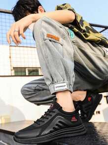 Zapatos Deportivos Impermeables Antideslizantes Para Hombre,Hombres Zapatos de atletismo transpirable con estampado de letra con cordón delantero deportivo exterior de tela, Ropa Informal De Otoño/invierno, Zapatos Para Correr, Negro, Cuatro Estaciones,otoño,para caminar y correr al aire libre, - Rojo - Ver 6