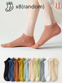 8 Pairs Women Colorful Cute, Invisible Socks, Low-Cut, Breathable, Soft & Comfortable, Suitable For Daily Office Wear, Spring/Summer And Festivals, Ultra-Thin Mid-Calf Socks
