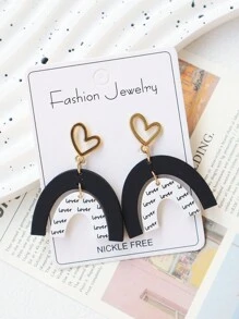 1 Pair Valentine's Day Faux Clay Acrylic Matte Lacquer Geometric Arch-Like Heart Lover Polka Dot Print Earrings,Elegant Quality Holiday Gift Earrings, Ins Style