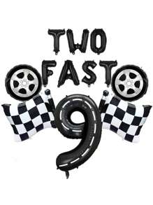 2pcs/Set "TWO FAST" Aluminum Foil Number Balloons 1-9,Racing Theme Birthday Party Decorations,Lighting Mcqueen Party,Racing Party Decor,Race Car Party Favors