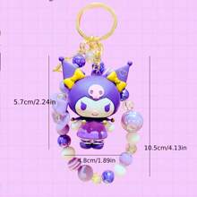 Sanrio 1 szt. Sanrio Kuromi Cartoon Bransoletka z koralików, brelok, zawieszka do torby, kreatywny słodki prezent dla pary, pluszowa lalka, brelok