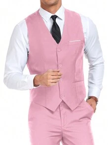 Furuyal Men's Suits Vest Formal Dress Waistcoat Gentleman Solid Slim Fit Casual Dress Vest Party Prom Business Wedding Pink Size XS-3XL