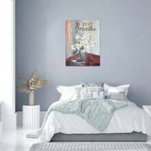 1pc Lily Wall Art Rustic Religious Floral, Just Breathe Picture Wall Decor, Floral Cross Canvas, Great Gift For Christian Families, Perfect For Your Home, Farmhouse, Prayer Room, Kids Room, Apartment, Bedroom, Office, Kitchen, Hotel, Bathroom, Etc. Framed And Ready To Hang.