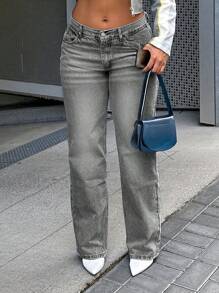 American Street Style New Hot Selling Loose Casual All-Match Slimming Women's Jeans Straight Pants - Grey - View 3