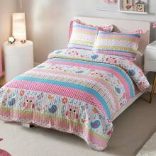 2/3 Piece Birdie Concert Bedspread Quilts Set Pink Reversible Coverlets Set - 彩色 - 查看 2