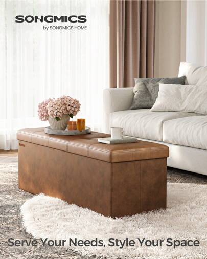  SONGMICS MAZIE Collection - Storage Ottoman Bench, 110 Cm Folding Foot Rest Stool, End Of Bed Bench, Easy Assembly, For Living Room, Bedroom, Entryway, Coffee Brown