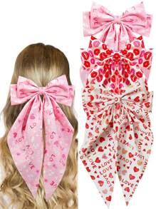 2/3/4 chiếc 2025 Kẹp tóc nơ dài họa tiết trái tim mới nhất cho bé gái, Kẹp tóc nơ đuôi dài mềm mại, Kẹp tóc kim loại cổ điển, Băng đô lụa, Phụ kiện tóc thanh lịch, Quà tặng tuyệt vời cho ngày lễ tình nhân - Nhiều màu - Xem 14