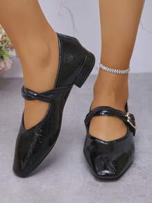 Ballet Flats Style Women's Spring New Square Toe Flat Shoes, Minimalist Retro Mary Jane Flat Shoes