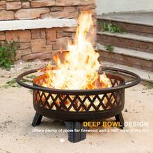 38 Inch Wood Burning Fire Pit For Outside, Round Firepit With Grill & Metal Lid, Metal Outdoor Fire Pit Table For Patio Backyard Garden Bonfire Party - 32英吋 - 查看 9