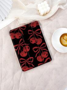 1 个红色波尔卡圆点樱桃蝴蝶结图案扁平保护壳，兼容 iPad 10.2 英寸、iPad Pro 11 2021/2020/10th Gen、iPad Mini 4/5/6、Galaxy Tab A8 10.5 英寸 2022、Matepad 10.4/Tab，带铅笔槽，防摔，平板电脑支架保护壳 - 彩色 - 查看 1