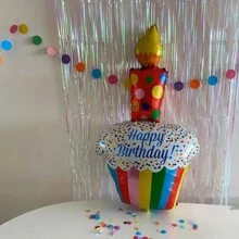 Mtrong Te 1 قطعة بالون ألومنيوم بشكل كعكة عيد الميلاد كبيرة مخططة الألوان للاستخدام في تزيين حفلة عيد الميلاد والأغراض الفوتوغرافية - متعدد الألوان - مشاهدة 6