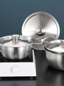 3 Stücke/Set Edelstahlpfannen-Set in Silber (beinhaltet 3 verschiedene Größen - kleine Größe kann als Reisspatel-Topf, Babynahrung-Topf usw. verwendet werden, mittlere Größe kann als Nudeltopf, Suppentopf für zwei verwendet werden, große Größe kann als Familien-Suppentopf und kleiner Fonduetopf verwendet werden)